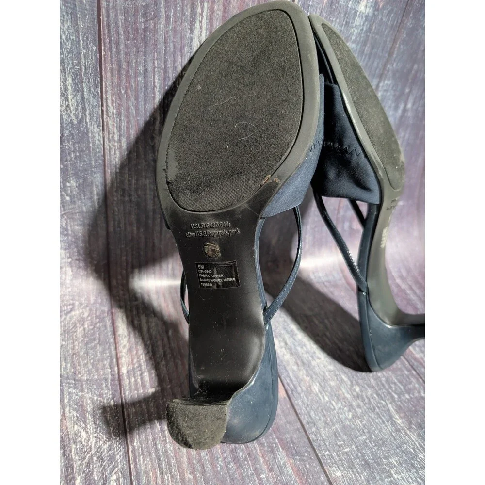 East 5th Navy Blue Strappy Fabric Bow Peep Toe Shoes Size 9M 2.5